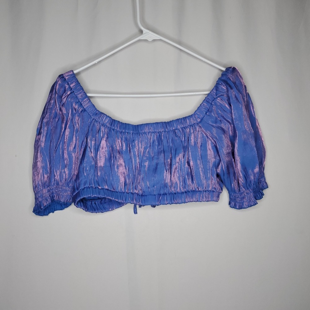 Miss Selfie Metallic Crop Top Junior XL Purple Puff Fairycore Festival Disco - Picture 2 of 8